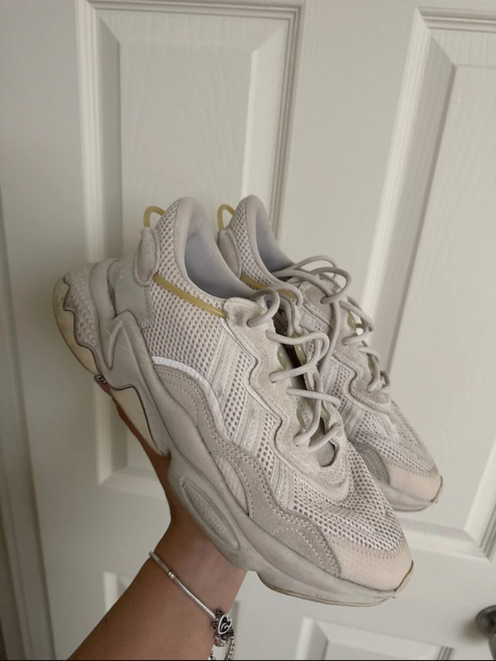 adidas Women's Cream Mesh Suede Chunky Sneakers